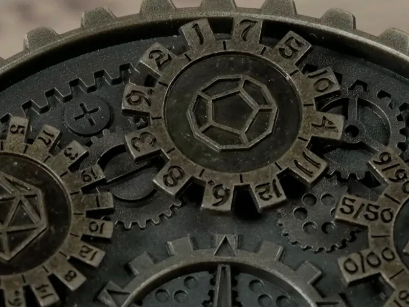 The same dial come to rest, its numbers lined up with the indicator